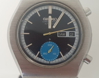 Vintage Seiko Chronograph Automatic Watch, Black Dial, Stainless Steel Band