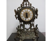 Antique French Tutya Brass Sculpture Mantel Clock, Antique French Table Clock,Art Deco Style,Collection Mantel Clock,Vintage Desktop Clock