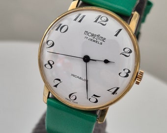 Great Moretime 17 Jewels Hand Winding Watch,gold Plated Vintage