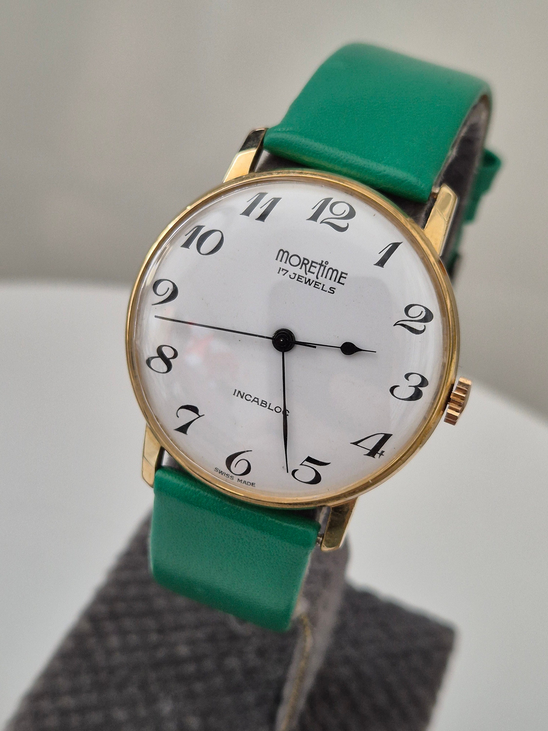 Vintage Moretime Swiss Watch, Gold Plated, 17 Jewels, NOS