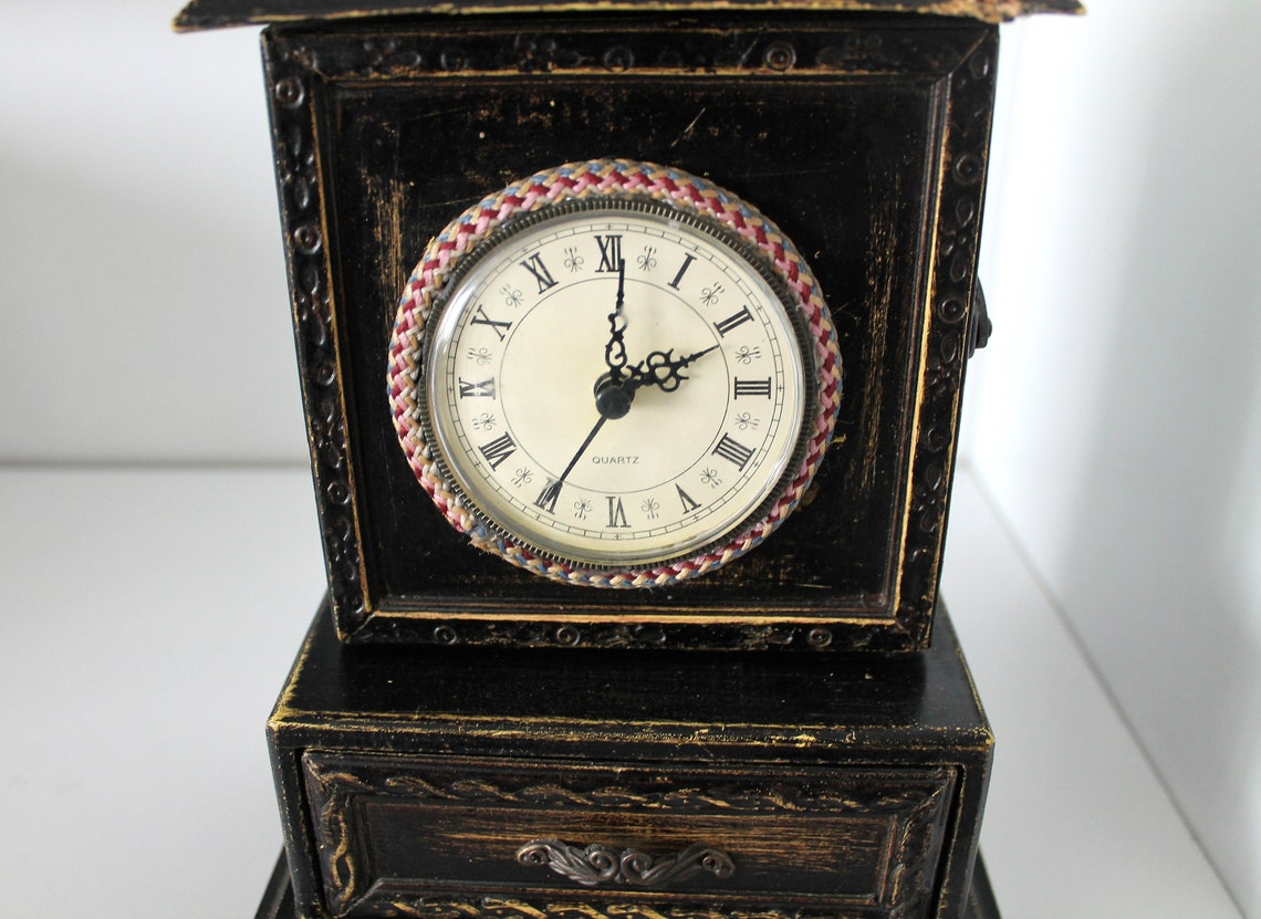 Vintage Art Deco Wooden Desk Clock With Drawer and Key Box Etsy