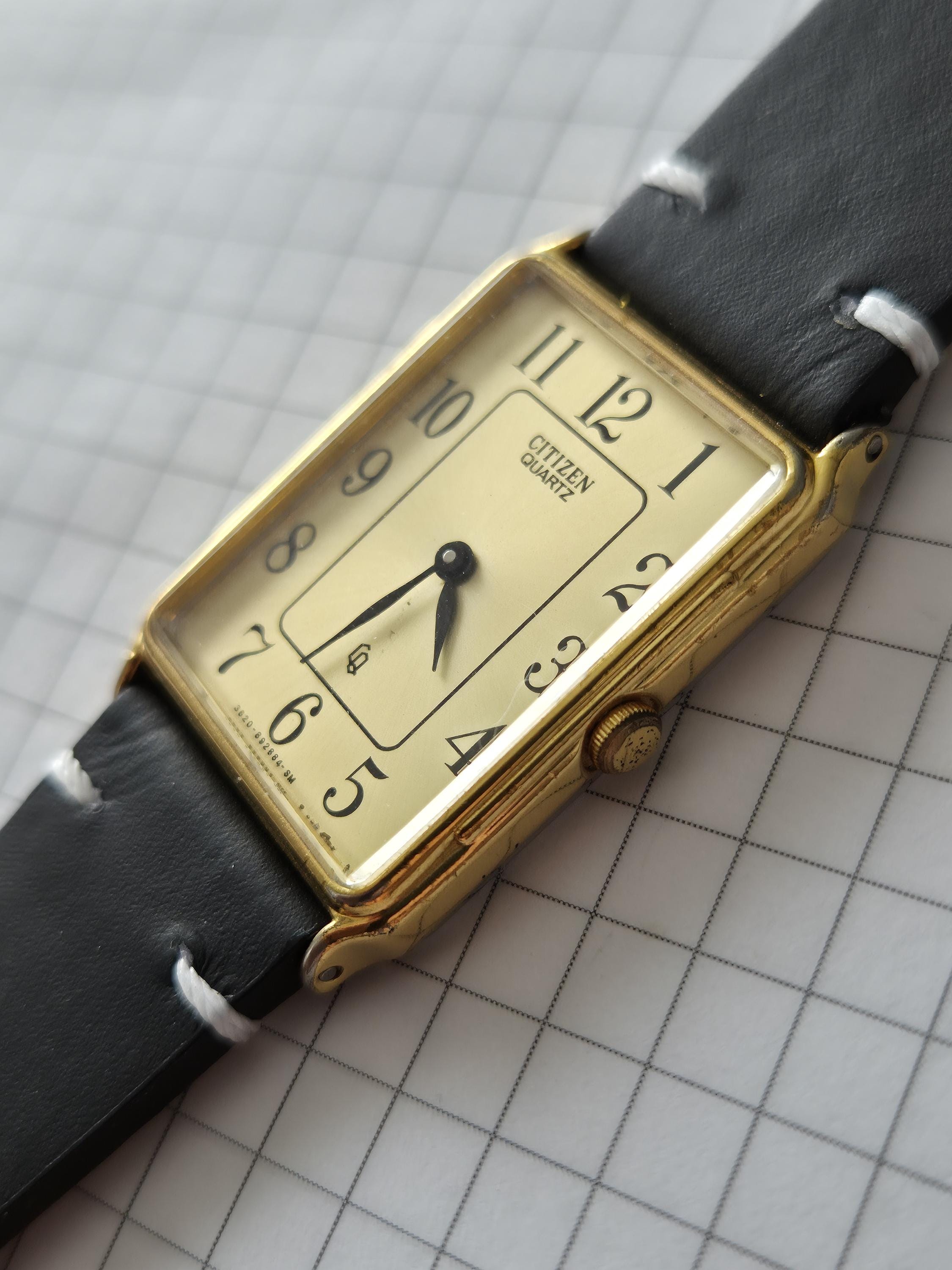 Vintage citizen tank watch 腕時計 タンク y2k Tiny Vintage Gold-tone Citizen Tank Watch for Women with Black