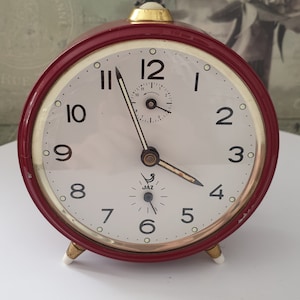 Vintage Jaz  Mechanical Alarm Table Clock, French Red Jaz Desk Clock,Wind Up Alarm Clock,Collection Clock
