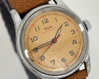Rare Vintage Wyler Dynawind Automatic Swiss Date Cross-hair Dial