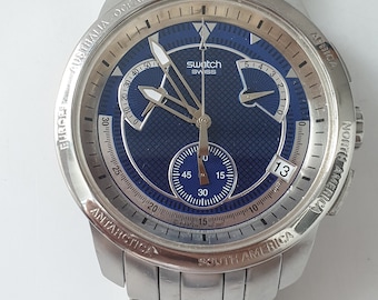 Vintage Swatch Swiss Made Watch YRS400G, Steel Chronograph, 41mm