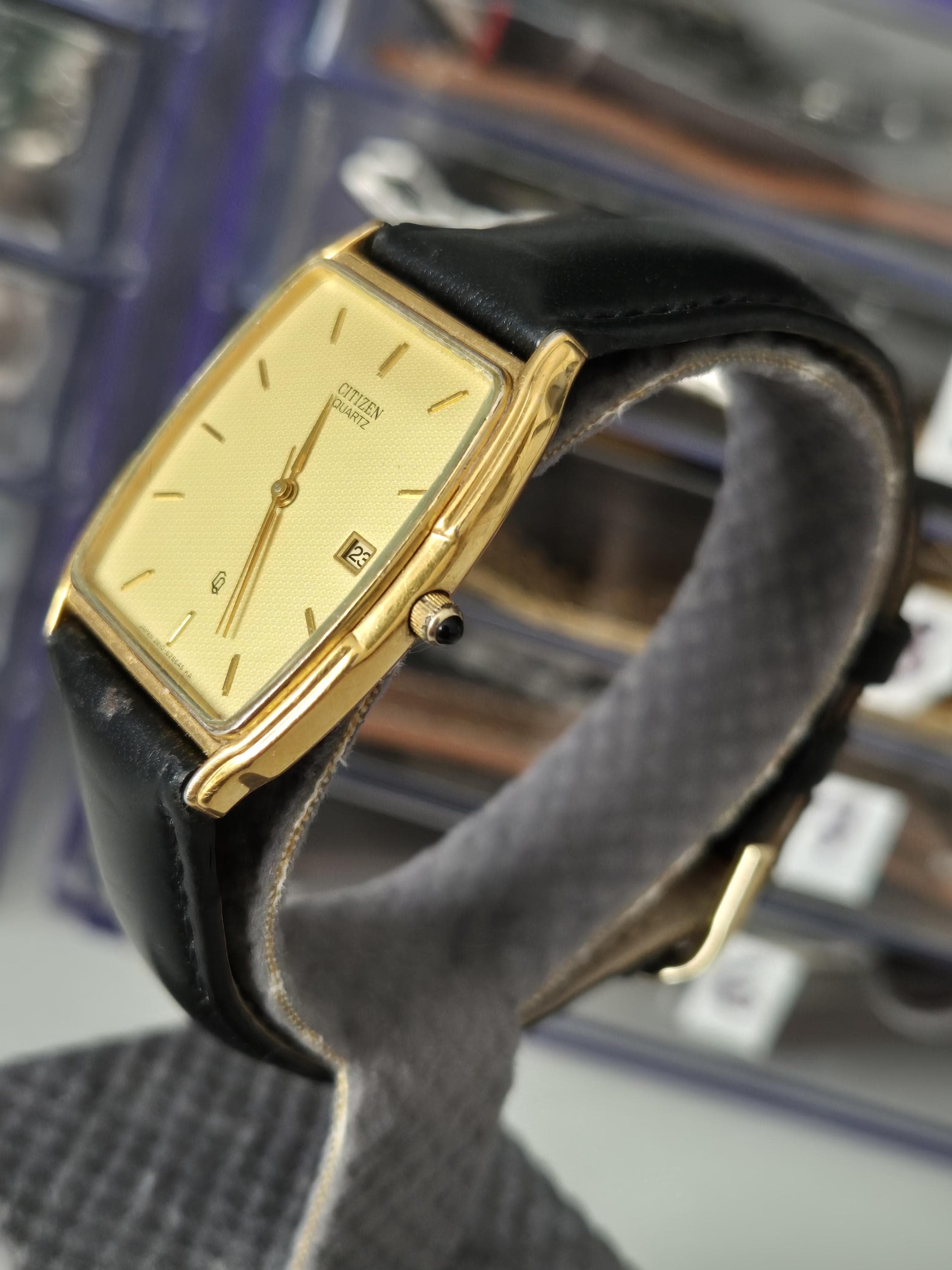 Vintage Citizen Tank Watch, Gold Plated Quartz, Japan Wristwatch