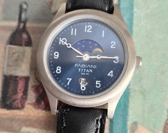 Fabiani Titan Moonphase-horloge, vintage Japans kwarts, jaren 90-uurwerk