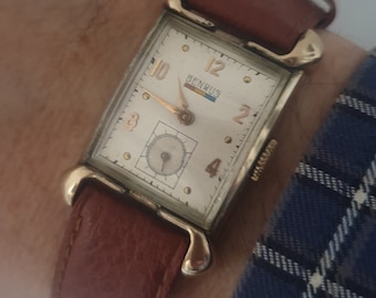 Vintage 1940s BENRUS Art Deco Wristwatch, 10k Gold Filled Manual Wind