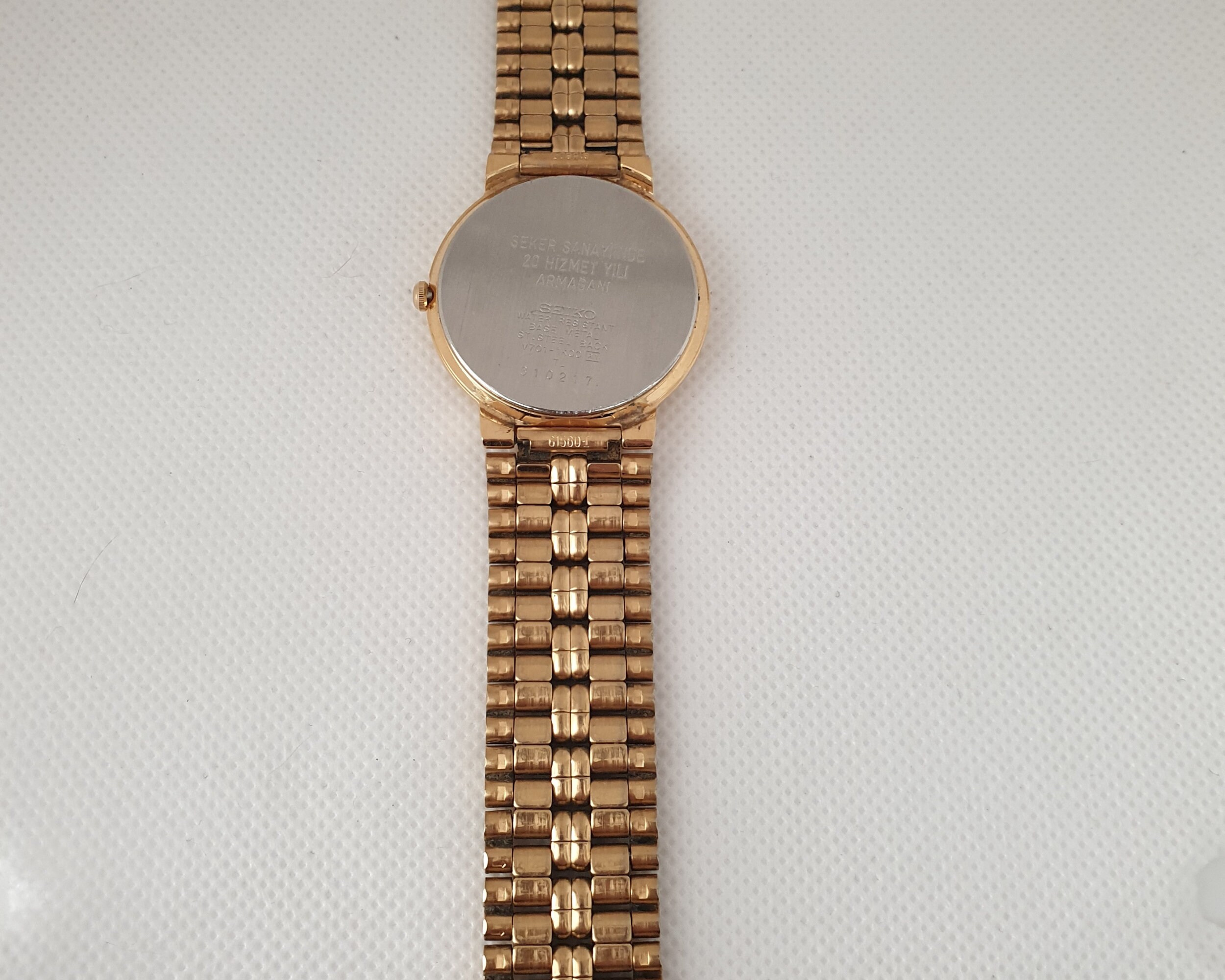 Seiko V701-1K00 SX Gold Tone Steel 33mm Quartz Dress Wrist Watch 