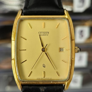 Seltene CITIZEN Tank Case Quartz Vergoldete Vintage Uhr, Minimalistische elegante Dress Japan Armbanduhr, Geschenk für Mütter / Väter, Geburtstagsgeschenk
