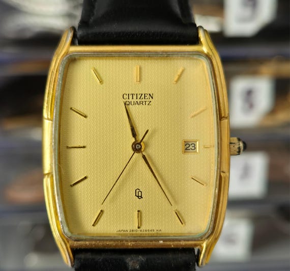 Vintage Citizen Tank Watch, Gold Plated Quartz, Japan Wristwatch