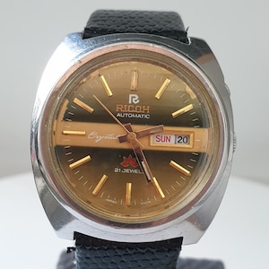 Vintage Ricoh automatisch jaren 70 zeldzaam herenhorloge verguld, gemaakt in Japan, roestvrij staal werkt perfect
