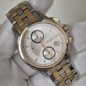 Seltene Hampelmann Automatik Chrono Uhr zweifarbiger Edelstahl, Sammlungsuhr, minimalistische elegante Kleideruhr, Geschenk für Väter, alles Original