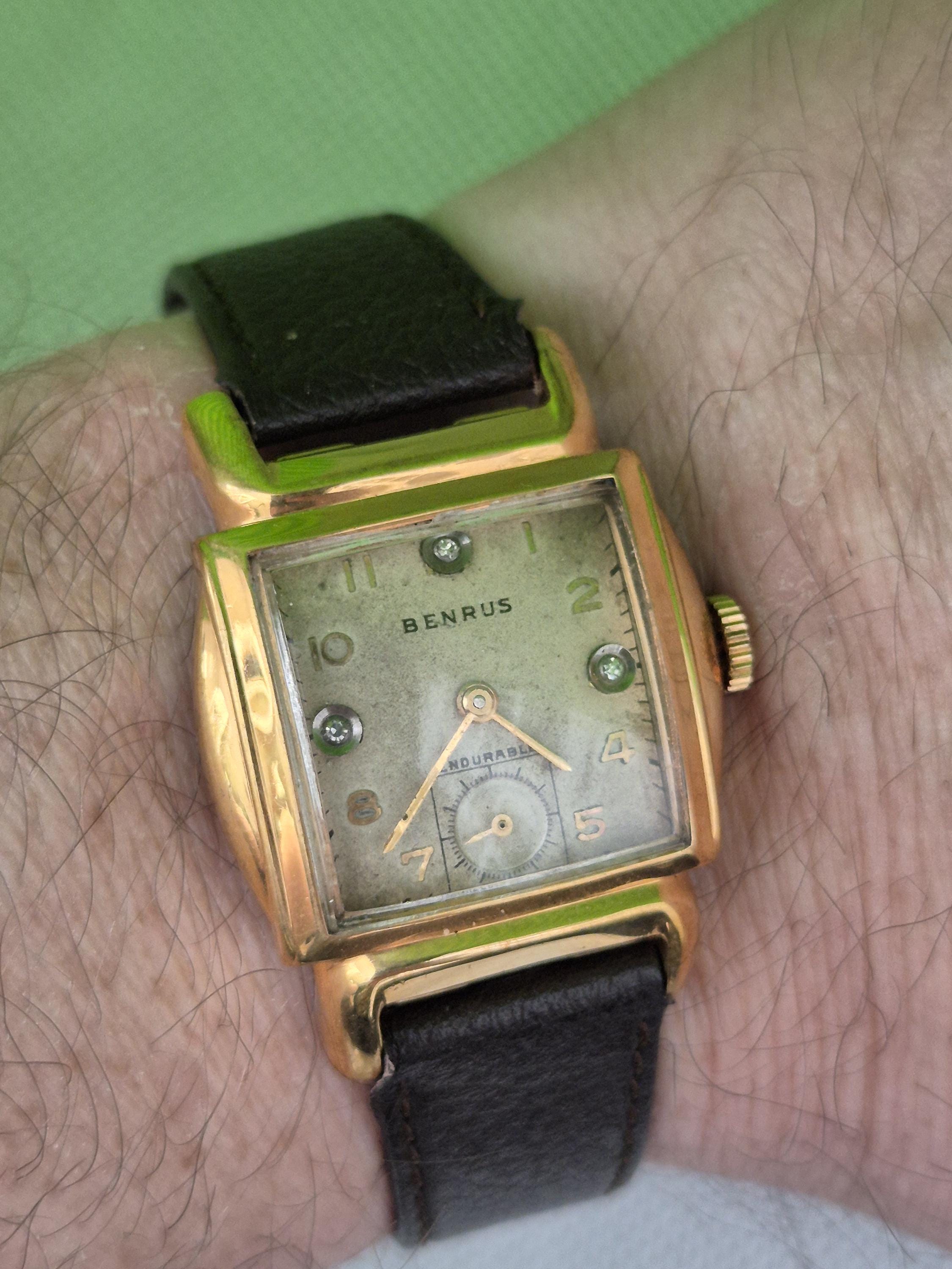Vintage BENRUS Art Deco Wristwatch, 10K Gold Filled, 1940s Hand