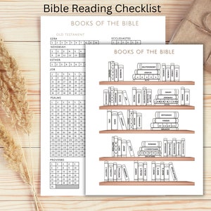 Bible Reading Checklist: Bookshelf Tracker, Study Tool (PDF Printable)