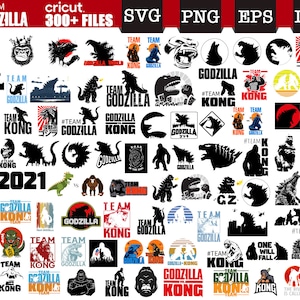 Può includere: Una collezione di oltre 300 grafiche vettoriali in bianco e nero con Godzilla e King Kong. Le grafiche includono varie pose e design, tra cui il testo "#TEAM GODZILLA", "#TEAM KONG" e "GODZILLA VS KONG".