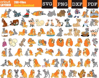 Può includere: Un set di oltre 200 file in livelli SVG, PNG, DXF e PDF che presentano varie illustrazioni de La Signora e lo Vagabondo, un classico film d'animazione Disney. Le immagini ritraggono i personaggi in diverse pose e ambientazioni, tra cui La Signora e lo Vagabondo che condividono una cena a base di spaghetti, La Signora e lo Vagabondo che passeggiano per strada e La Signora e lo Vagabondo che si coccolano.