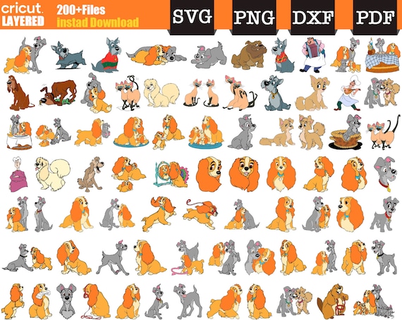 lady and the tramp svg, lady tramp svg for cricut, lady tramp png, tramp svg, lady svg, dog svg, puppy svg, Instant Download - Layered Files