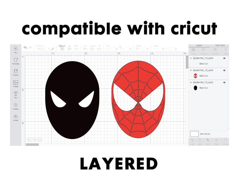 May include: A layered design for a Cricut machine, featuring a black and white mask and a red and white spider-man mask.