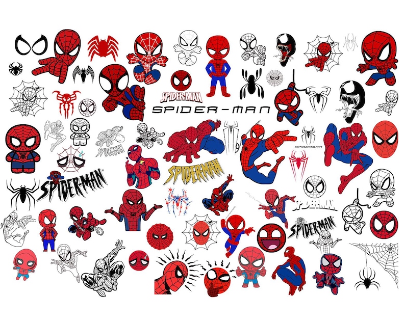 May include: A collection of colorful cartoon Spider-Man stickers featuring various poses and designs. The stickers are perfect for decorating notebooks, laptops, water bottles, and other surfaces.