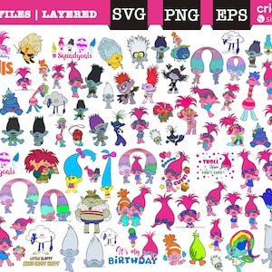 Trolls SVG bundle, trolls world tour svg, Trolls PNG, trolls svg birthday, trolls poppy svg, svg for cricut