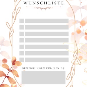 Musik Wunschliste Hochzeit DJ Musikwunsch Liste - zum ausdrucken