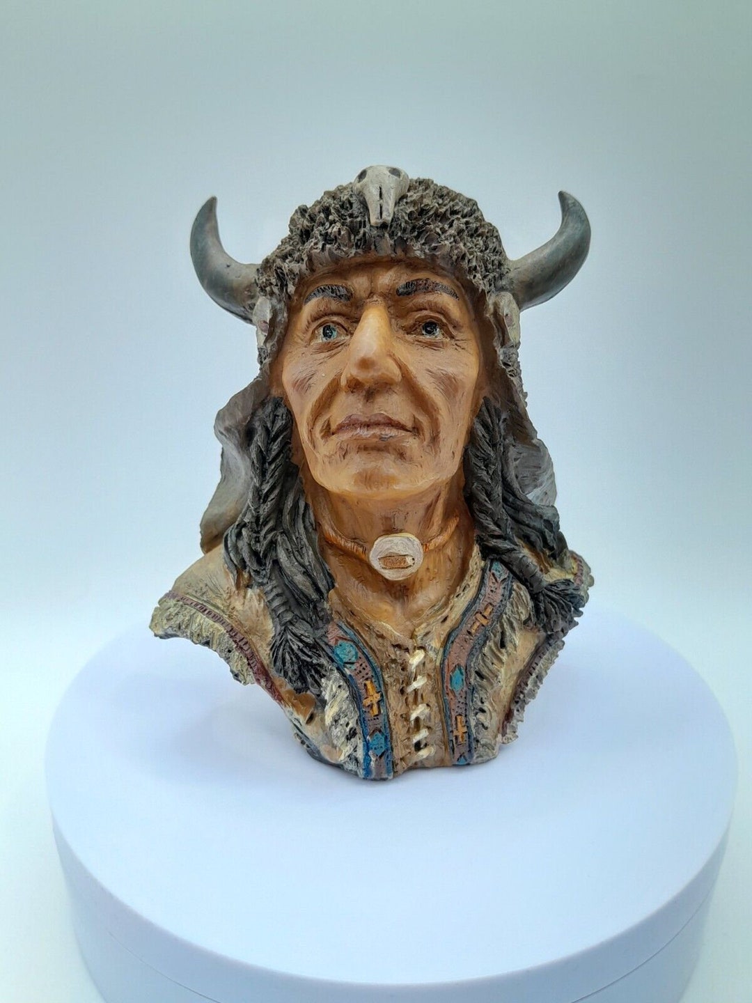 Rare Vintage Indian Chief Buffalo Horn Hand Carved 11cm Etsy