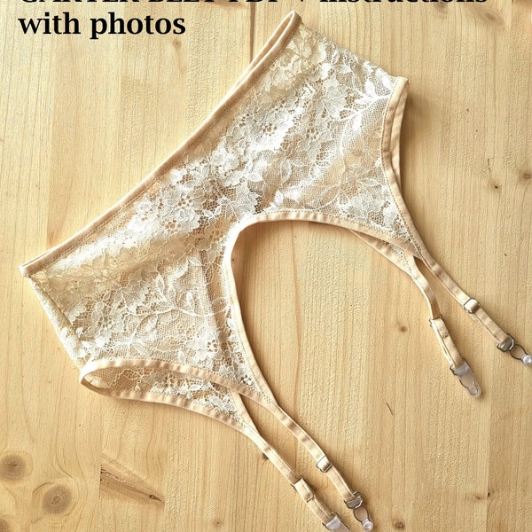 Garter belt pattern PDF, High waist suspender belt. Easy sewing  digital pattern for beginners. Lingerie DIY. Instant download.