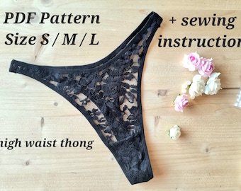 Panties pattern, high waist thong, easy pattern, PDF + instruction, S / M /  L