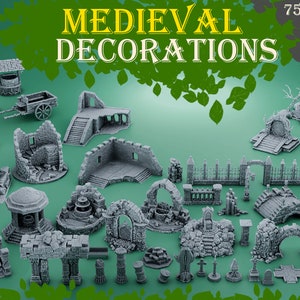 2 z 3 - 75 plików stl z dekoracjami do gier fabularnych w stylu średniowiecznym do druku 3D | 28 mm