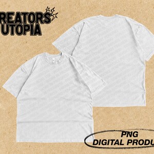 May include: Two white t-shirts, one with a crew neck and one with a v-neck, on a brown background. The text "CREATORS UTOPIA" is at the top of the image. The text "PNG DIGITAL PRODUCT" is at the bottom of the image.