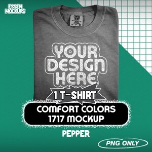 Comfort Colors 1717 T-Shirt Mockup Folded | Pepper Flat Lay PNG Files for Photoshop & Canva | Digital Download | Unisex Mockup