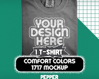 Comfort Colors 1717 T-Shirt Mockup Folded | Pepper Flat Lay PNG Files for Photoshop & Canva | Digital Download | Unisex Mockup