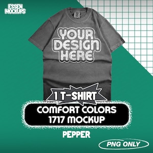 Comfort Colors 1717 T-Shirt Mockup Front | Pepper Flat Lay PNG Files for Photoshop & Canva | Digital Download | Unisex Mockup