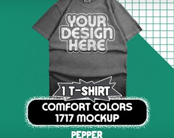 Comfort Colors 1717 T-Shirt Mockup Front | Pepper Flat Lay PNG Files for Photoshop & Canva | Digital Download | Unisex Mockup