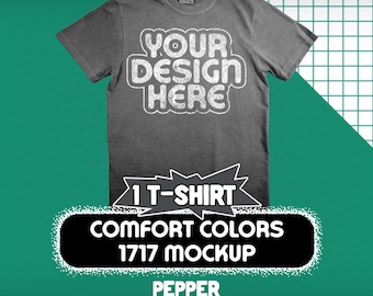 Comfort Colors 1717 T-Shirt Mockup Front | Pepper Flat Lay PNG Files for Photoshop & Canva | Digital Download | Unisex Mockup