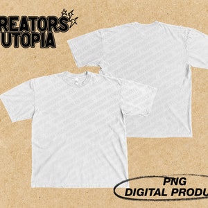May include: Two white t-shirts, one on top of the other, with the text "CREATORS UTOPIA" in black letters on the top shirt. The text "PNG DIGITAL PRODUCT" is written in black letters on a white oval shape at the bottom of the image.