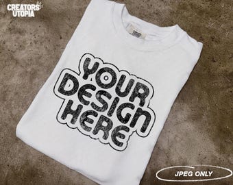 Comfort Colors 1717 T-Shirt White Mock Up | Comfort Colors 1717 Mockup | Folded T-Shirt | C1717 Tee | Vintage Boho Mockup | Flat Lay Mockup