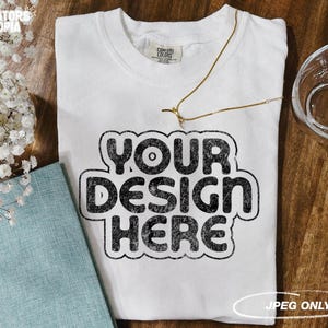 Comfort Colors 1717 T-Shirt White Mock Up | Comfort Colors 1717 Mockup | Folded T-Shirt | C1717 Tee | Vintage Boho Mockup | Flat Lay Mockup