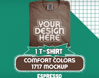Comfort Colors 1717 T-Shirt Mockup Folded | Espresso Flat Lay PNG Files for Photoshop & Canva | Digital Download | Unisex Mockup