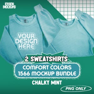 Comfort Colors 1566 Chalky Mint Sweatshirt Mockup Bundle | Folded Chalky Mint Flat Lay | PNG Files for Photoshop & Canva | Comfort Colors