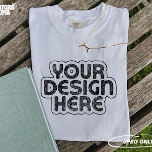 Comfort Colors 1717 T-Shirt White Mock Up | Comfort Colors 1717 Mockup | Folded T-Shirt | C1717 Tee | Vintage Boho Mockup | Flat Lay Mockup