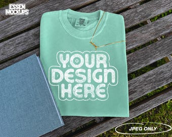 Comfort Colors 1717 T-Shirt Island Reef Mock Up | Comfort Colors 1717 Mockup | Folded T-Shirt | C1717 Tee | Blue Mockup | Flat Lay Mockup