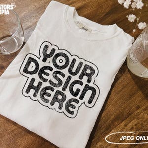 Comfort Colors 1717 T-Shirt White Mock Up | Comfort Colors 1717 Mockup | Folded T-Shirt | C1717 Tee | Vintage Boho Mockup | Flat Lay Mockup