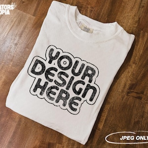 Comfort Colors 1717 T-Shirt White Mock Up | Comfort Colors 1717 Mockup | Folded T-Shirt | C1717 Tee | Vintage Boho Mockup | Flat Lay Mockup