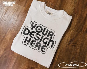 Comfort Colors 1717 T-Shirt White Mock Up | Comfort Colors 1717 Mockup | Folded T-Shirt | C1717 Tee | Vintage Boho Mockup | Flat Lay Mockup