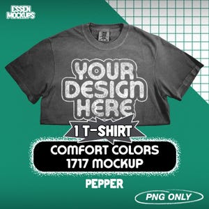 Comfort Colors 1717 T-Shirt Mockup Folded | Pepper Flat Lay PNG Files for Photoshop & Canva | Digital Download | Unisex Mockup