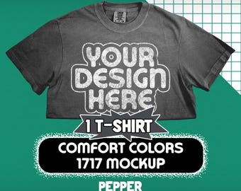 Comfort Colors 1717 T-Shirt Mockup Folded | Pepper Flat Lay PNG Files for Photoshop & Canva | Digital Download | Unisex Mockup