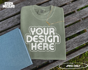 Comfort Colors 1717 T-Shirt Sage Green Mock Up | Comfort Colors 1717 Mockup | Folded T-Shirt | C1717 Tee | Vintage Mockup | Flat Lay Mockup