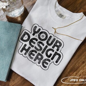 Comfort Colors 1717 T-Shirt White Mock Up | Comfort Colors 1717 Mockup | Folded T-Shirt | C1717 Tee | Vintage Boho Mockup | Flat Lay Mockup